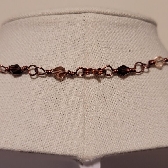 Handmade Crystal Bead Necklace with Copper Chain in Brown and Amber Tones - Picture 4 of 4